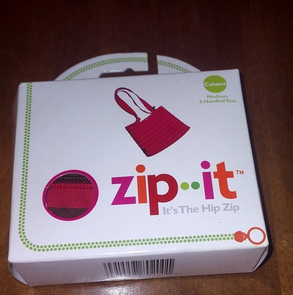 Zip It Cabana Medium 2 Handle Zipper Reusable Tote Bag Fuschia and Dark B… - Picture 12 of 16